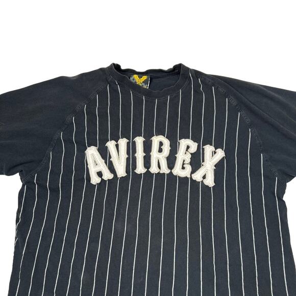 Avirex Vintage Y2K Striped Spellout Baseball Tee T-Shirt Black Mens XL - Picture 3 of 6